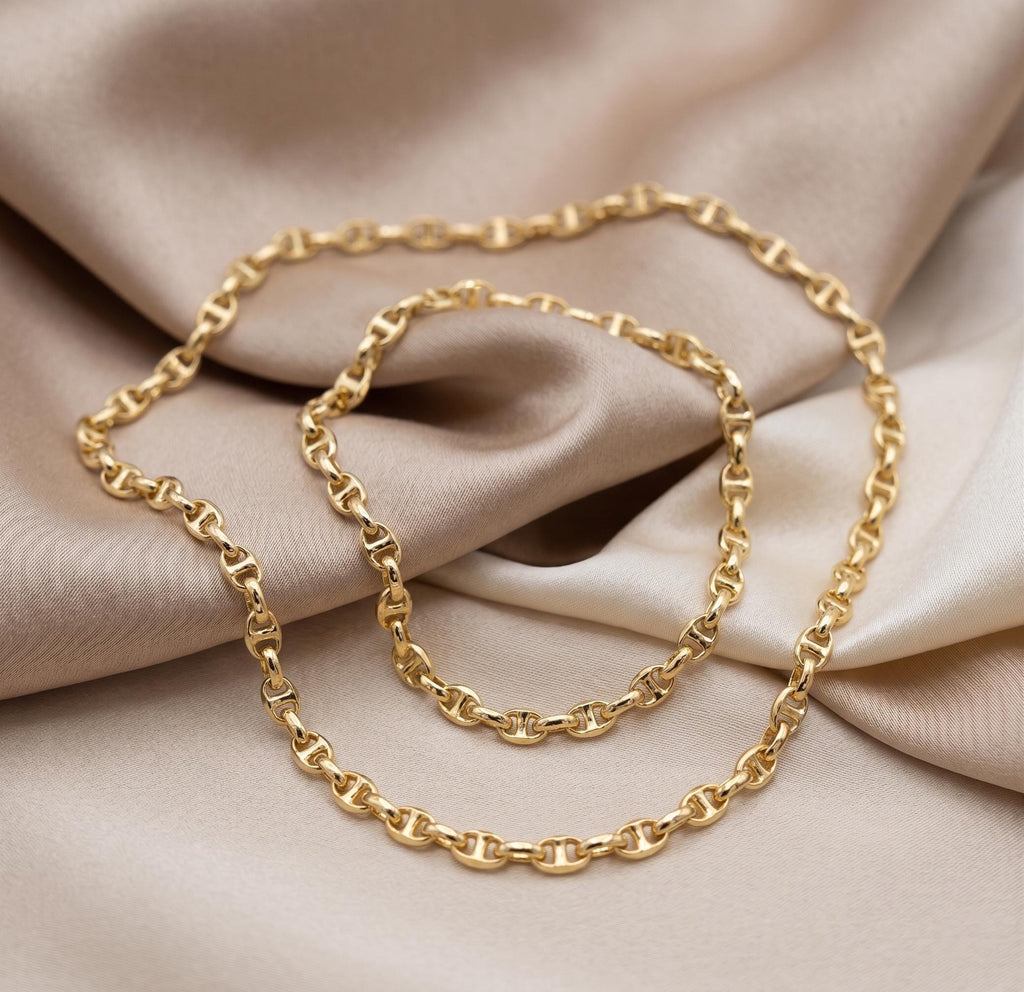 18k Gold Anchor Chain Necklace, 3.5mm Mariner Link
