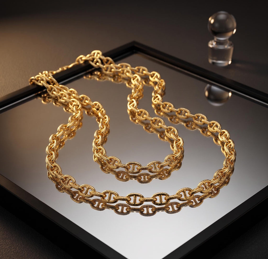 18k Gold Anchor Chain Necklace, 3.5mm Mariner Link
