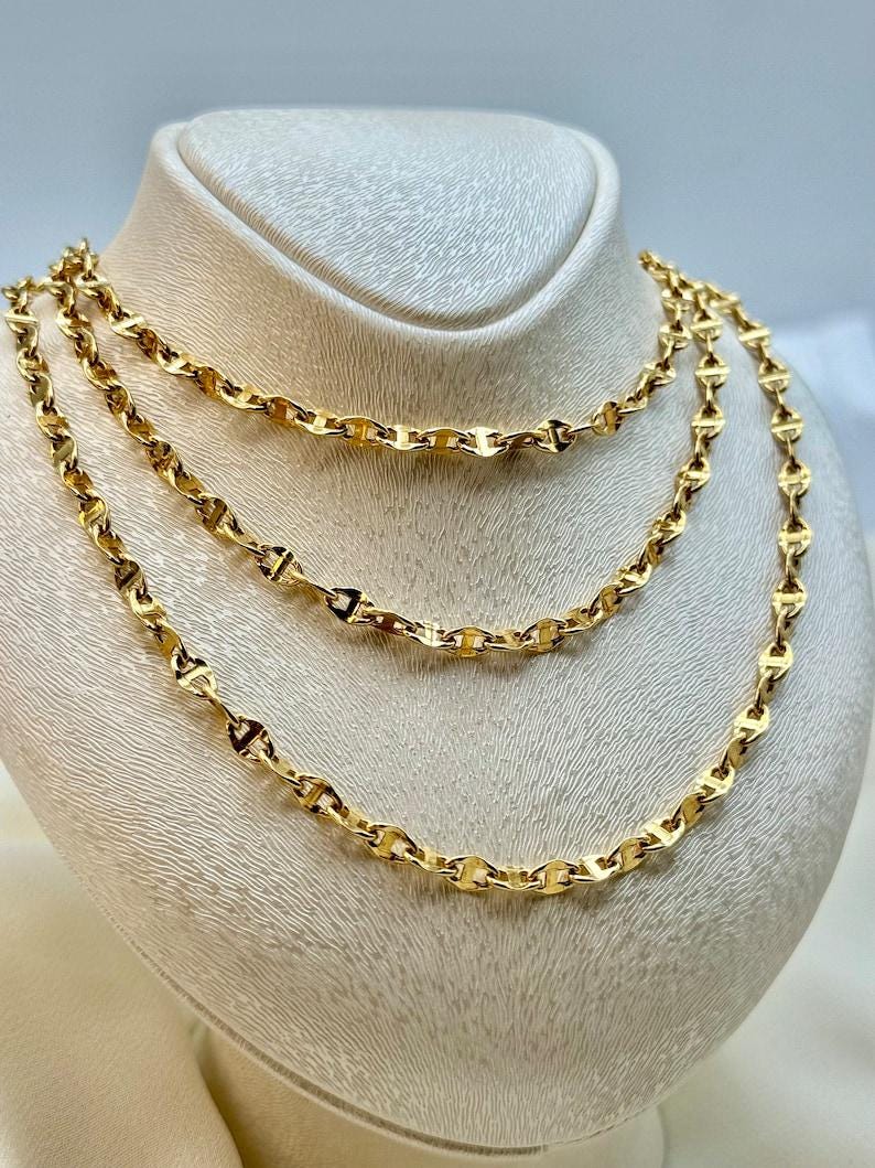 18k Gold Anchor Chain Necklace, 3.5mm Mariner Link
