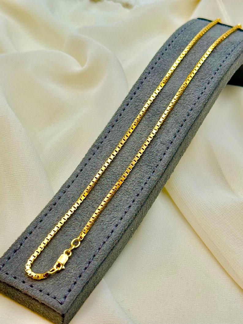 18k Solid Gold Box Chain Necklace, 2mm thickness