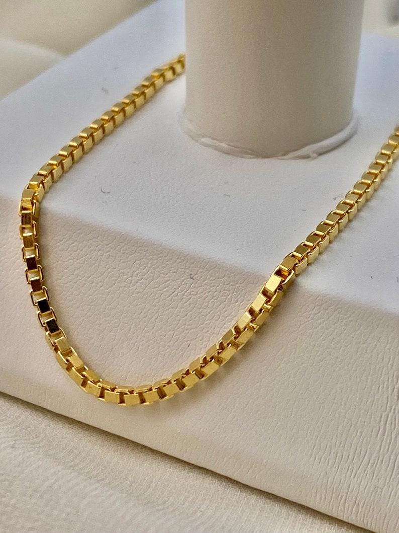 18k Solid Gold Box Chain Necklace, 2mm thickness