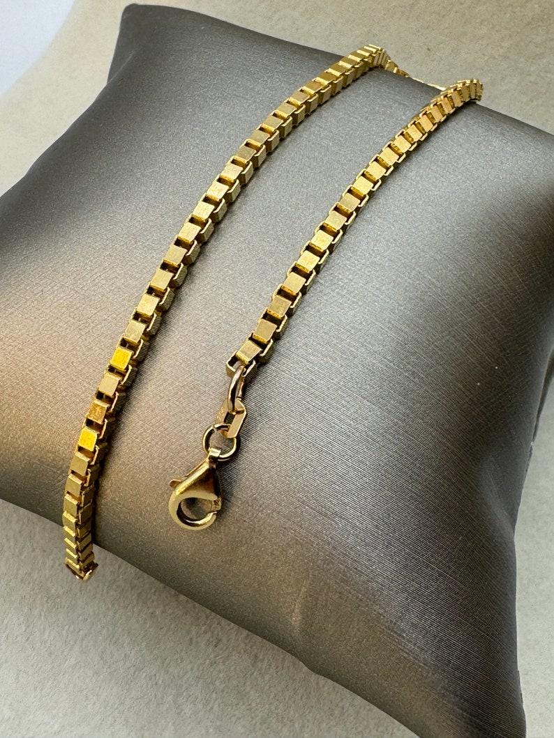 18k Solid Gold Box Chain Necklace, 2mm thickness