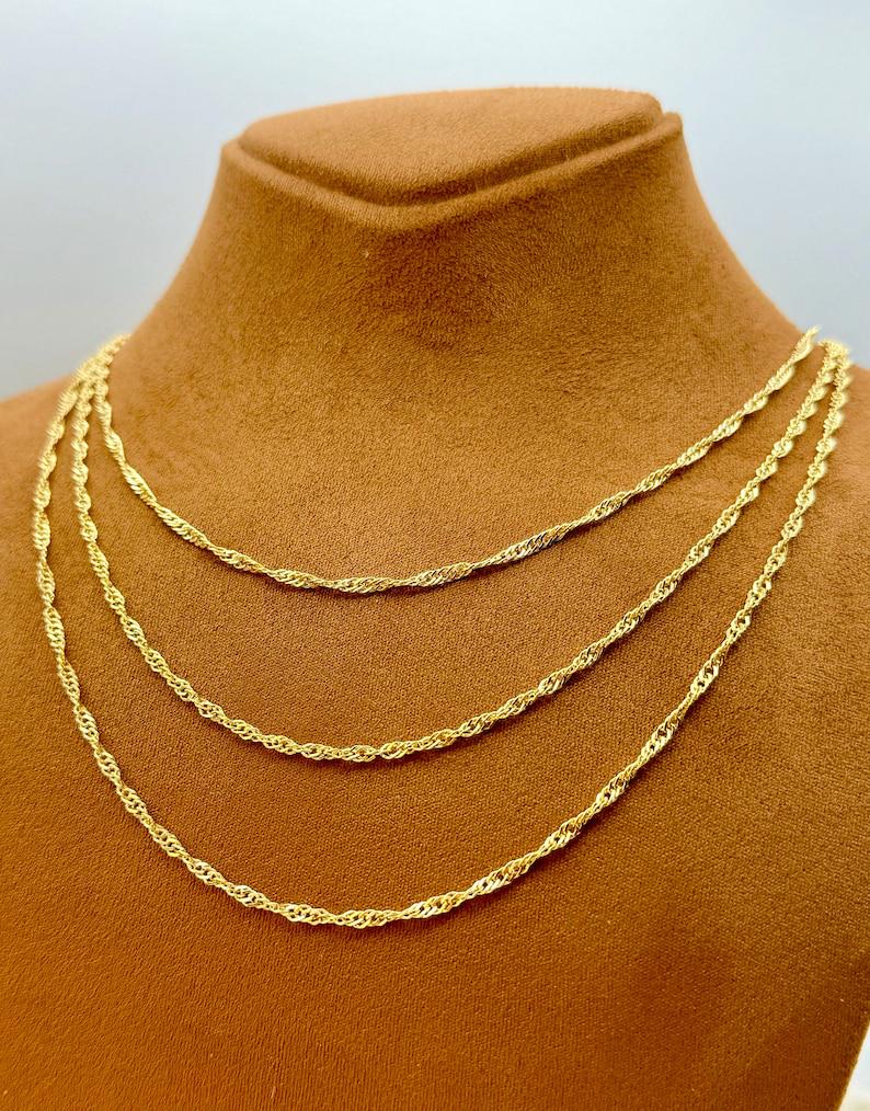 18k Real Gold Singapore Chain Necklace: Diamond Cut Twisted Unisex Chain