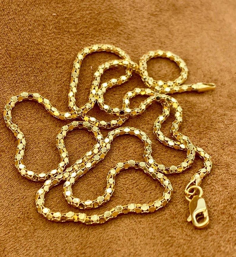 14K Real Gold Popcorn Chain  Necklace: Diamond Cut Link, 2.3MM