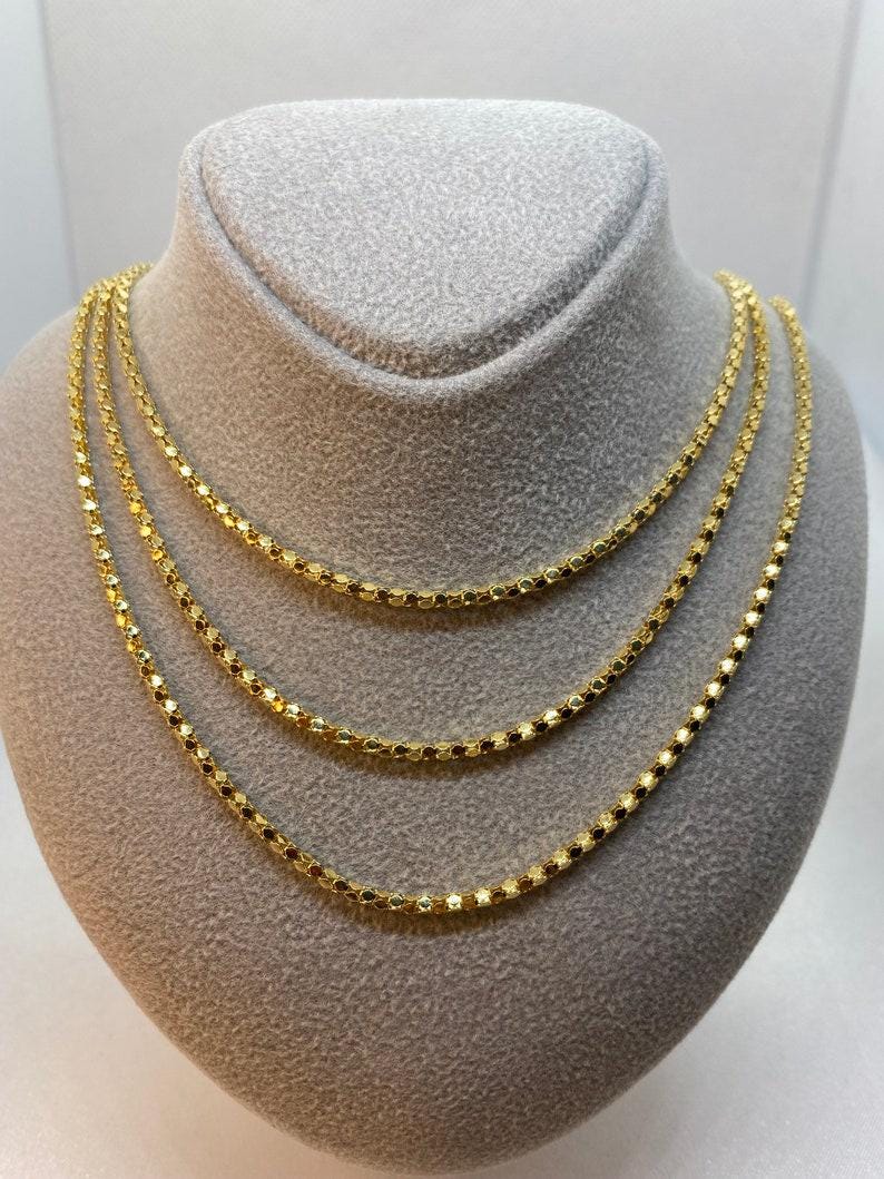 14K Real Gold Popcorn Chain  Necklace: Diamond Cut Link, 2.3MM