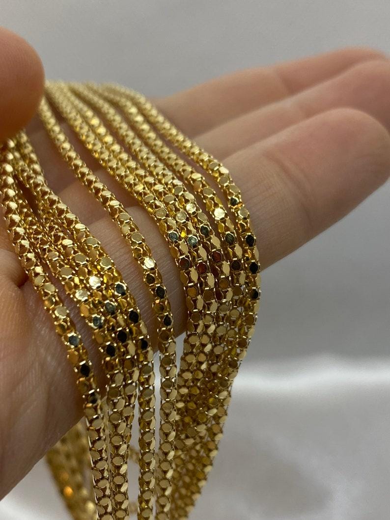 14K Real Gold Popcorn Chain  Necklace: Diamond Cut Link, 2.3MM