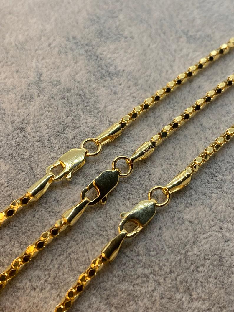 14K Real Gold Popcorn Chain  Necklace: Diamond Cut Link, 2.3MM