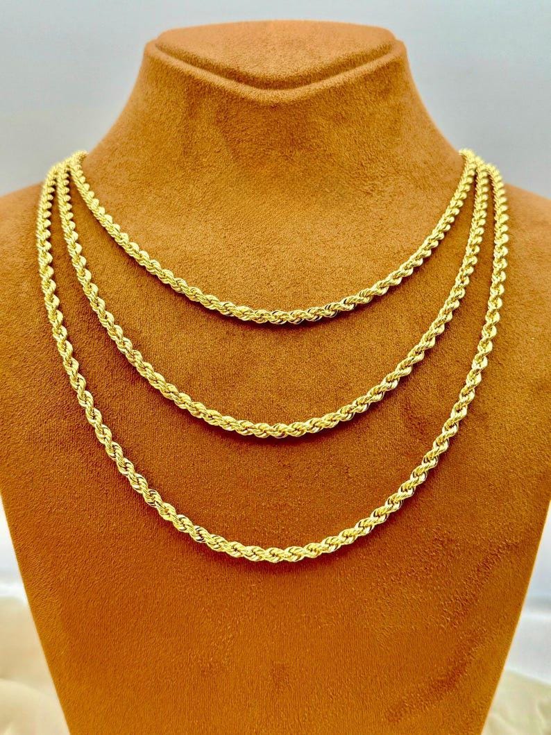 18K Gold Rope Chain: Diamond Cut Bracelet or Necklace, 4mm