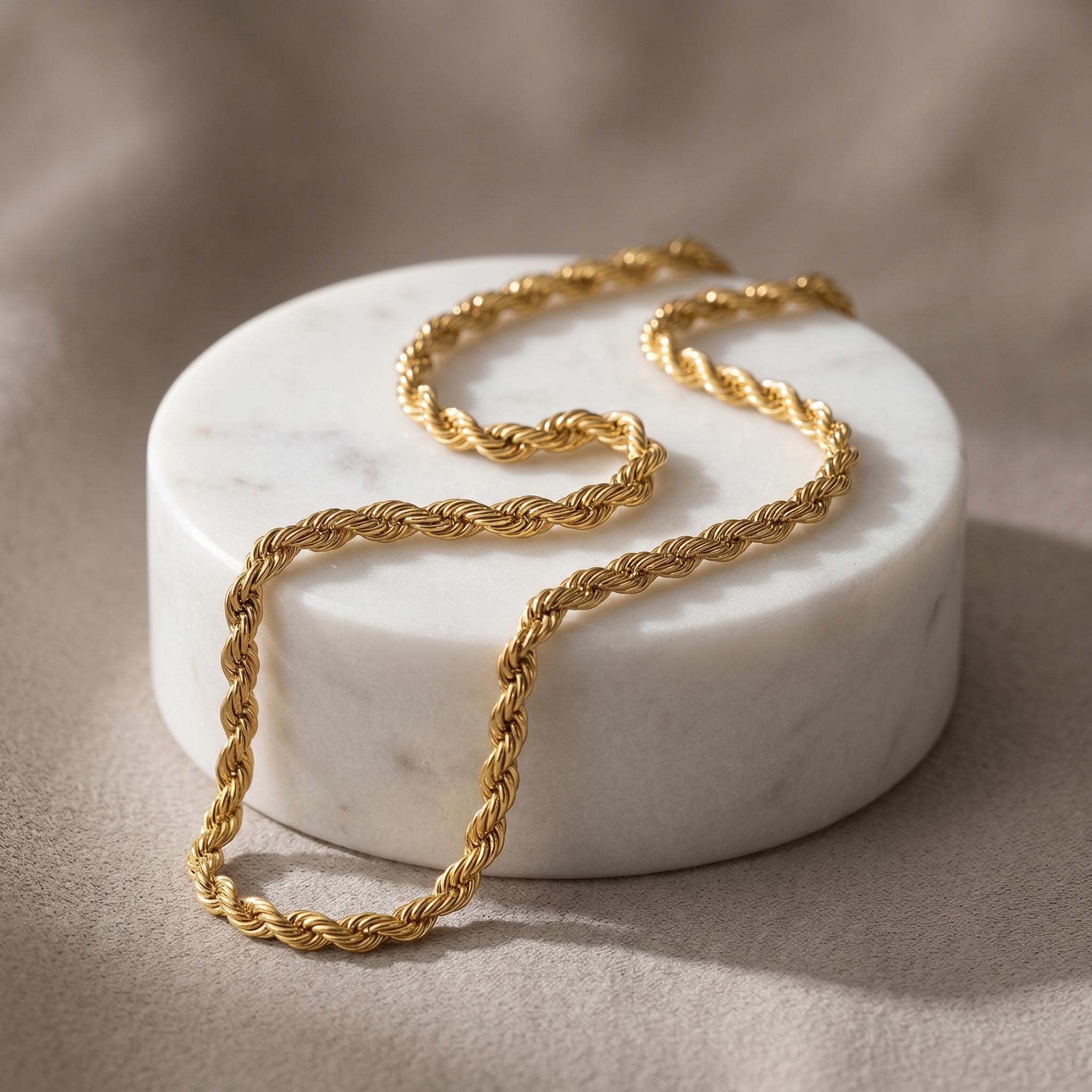 18K Gold Rope Chain: Diamond Cut Bracelet or Necklace, 4mm