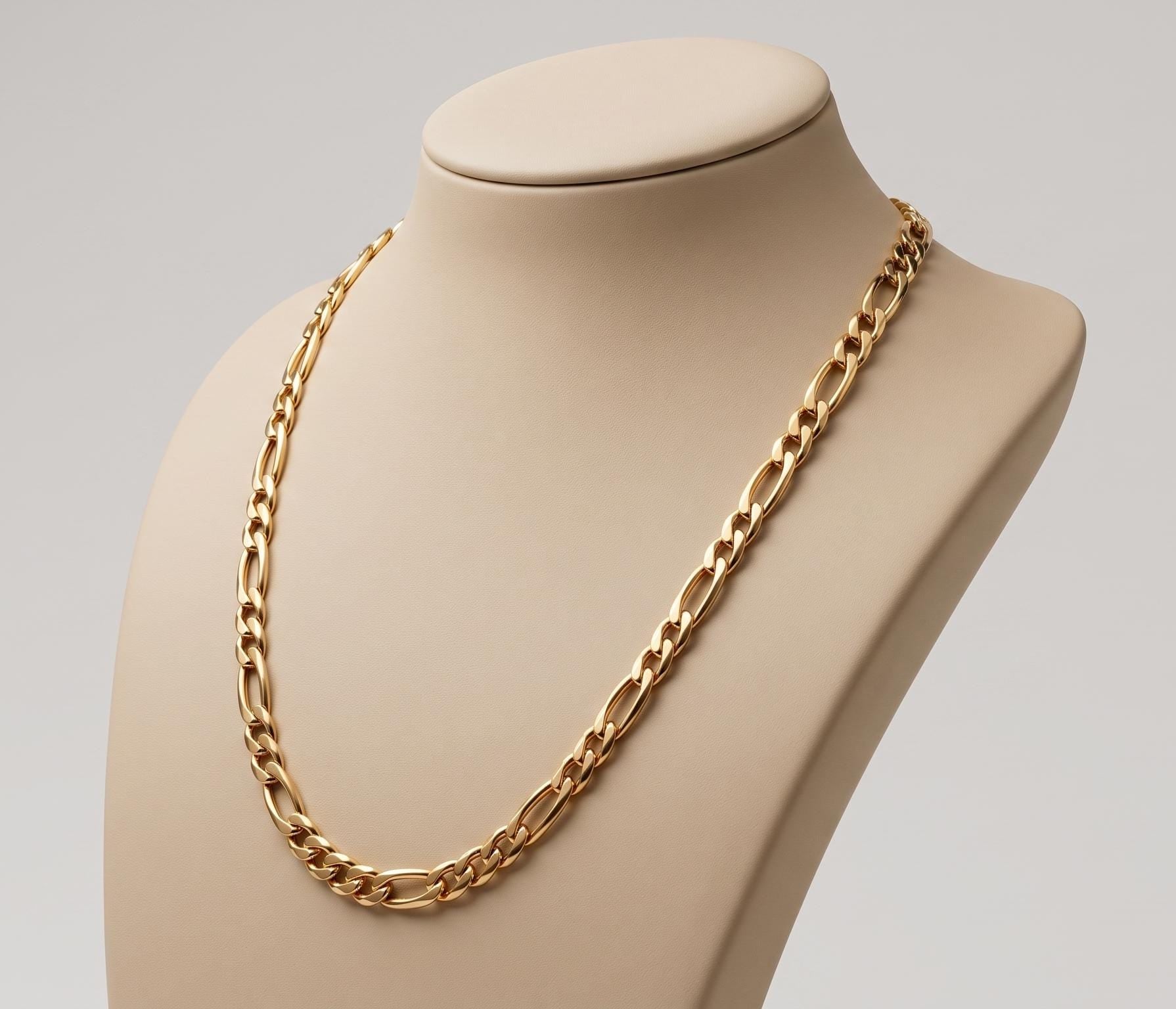 14k Gold Figaro Chain Necklace, 4mm, 5mm, 6mm