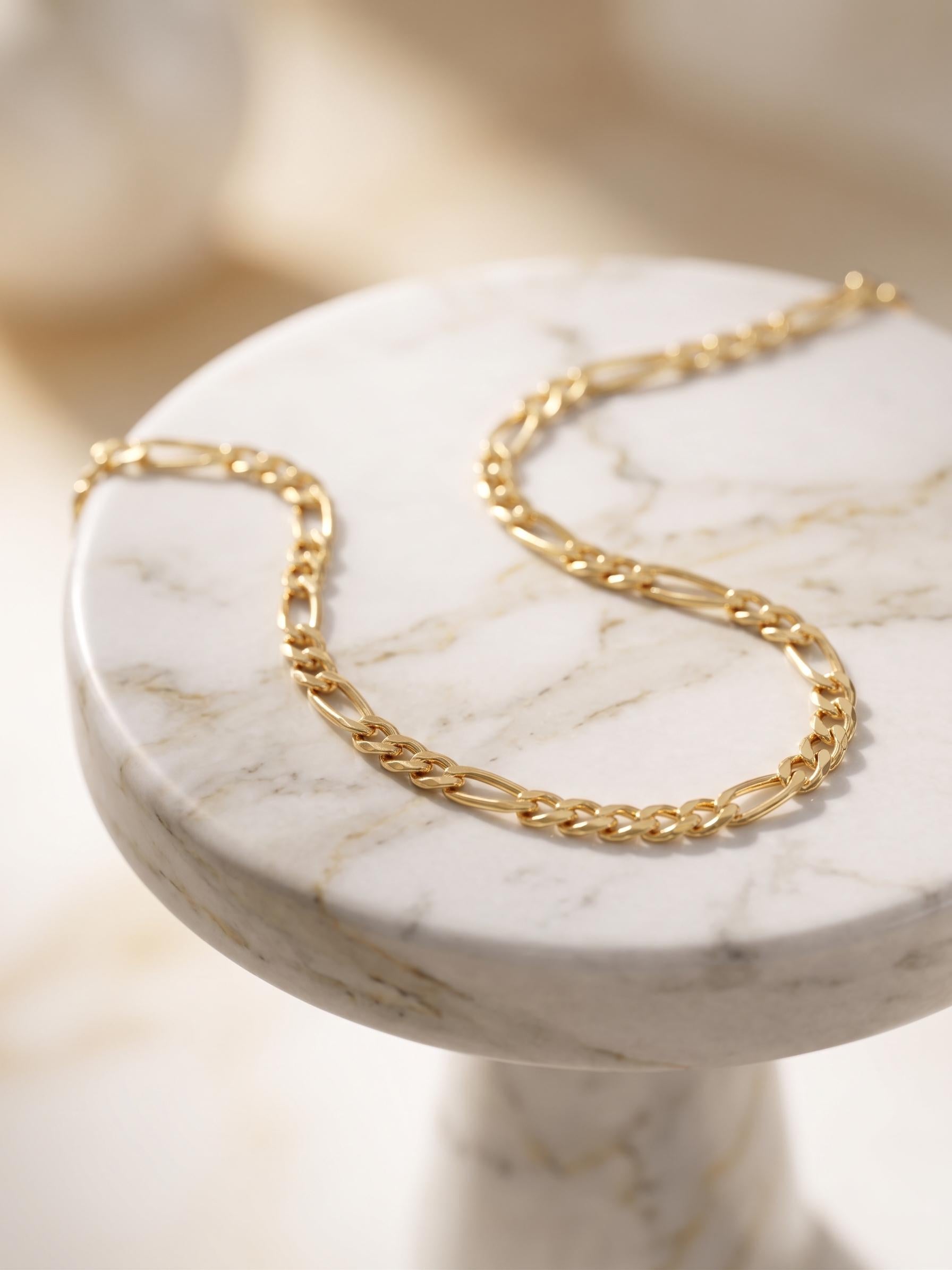 14k Gold Figaro Chain Necklace, 4mm, 5mm, 6mm