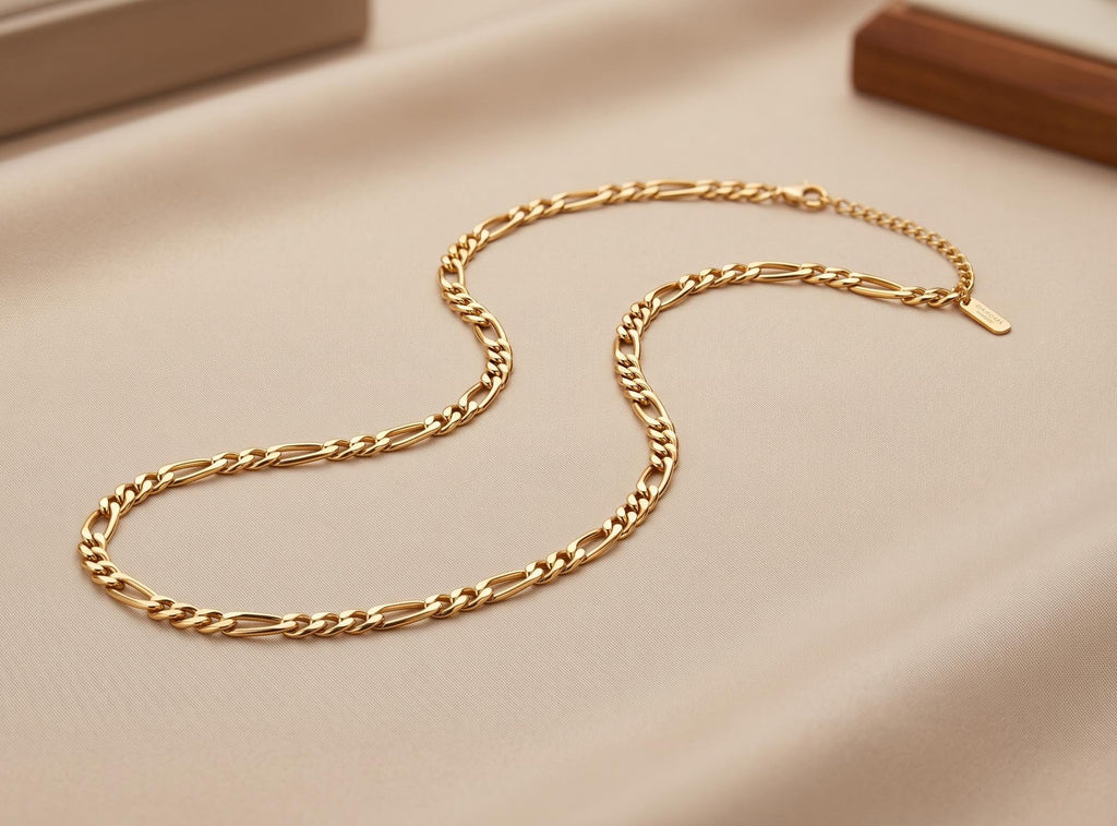 14k Gold Figaro Chain Necklace, 4mm, 5mm, 6mm