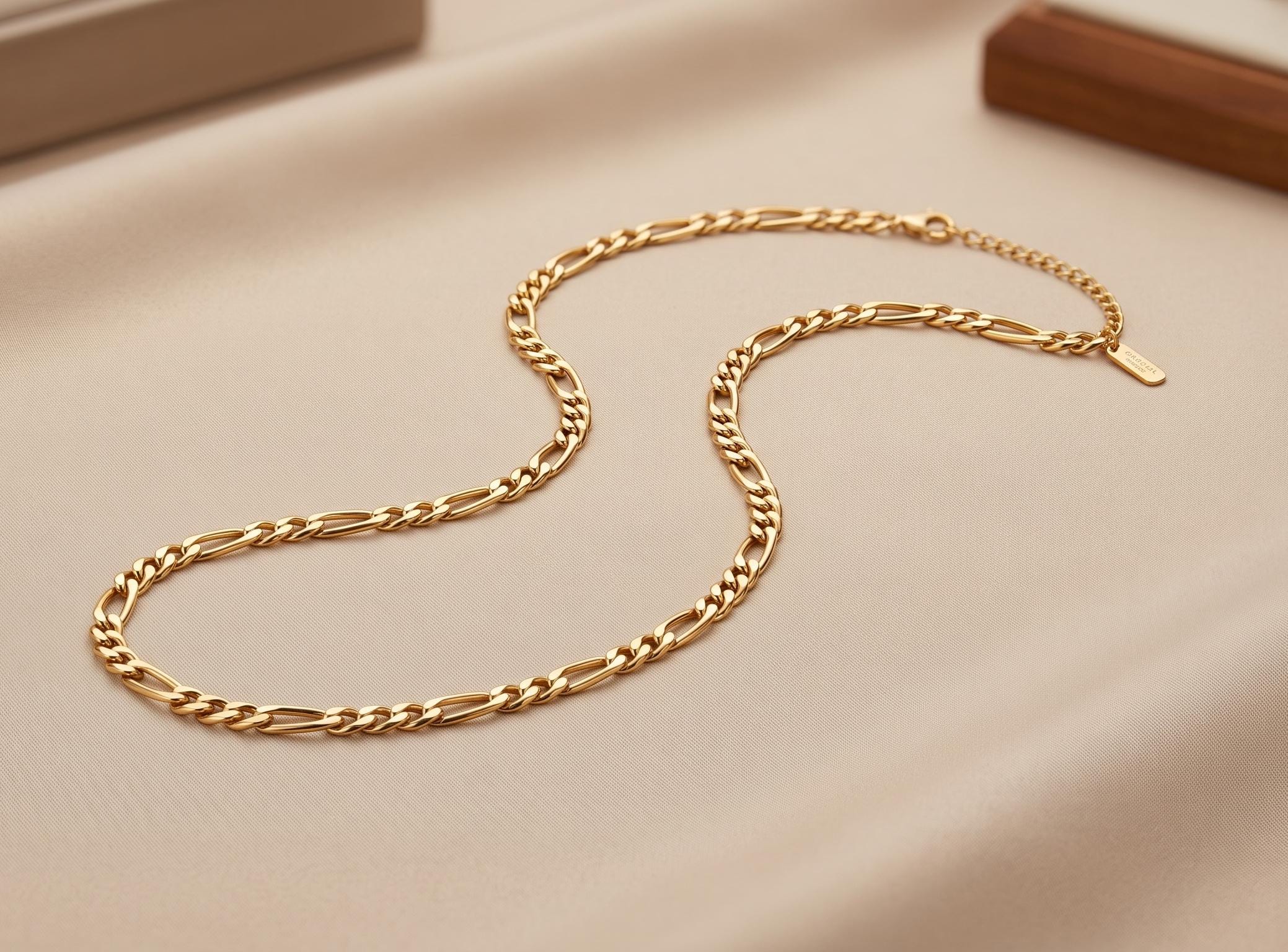 14k Gold Figaro Chain Necklace, 4mm, 5mm, 6mm