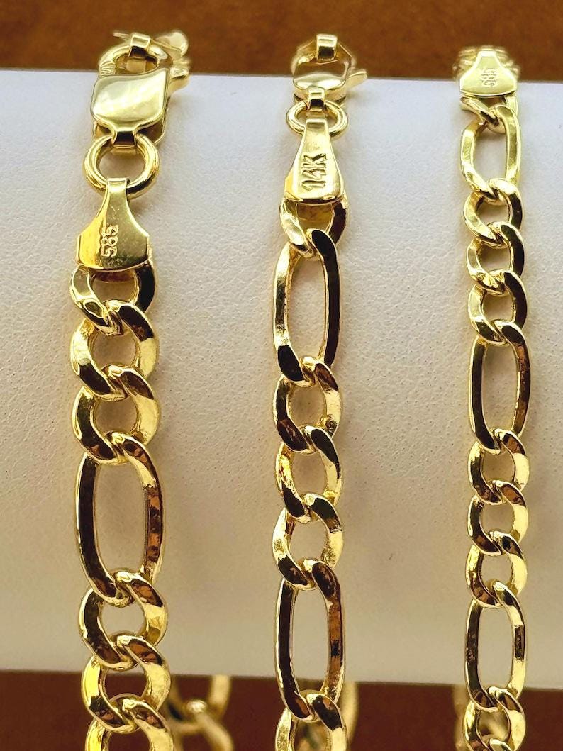 14k Gold Figaro Chain Necklace, 4mm, 5mm, 6mm