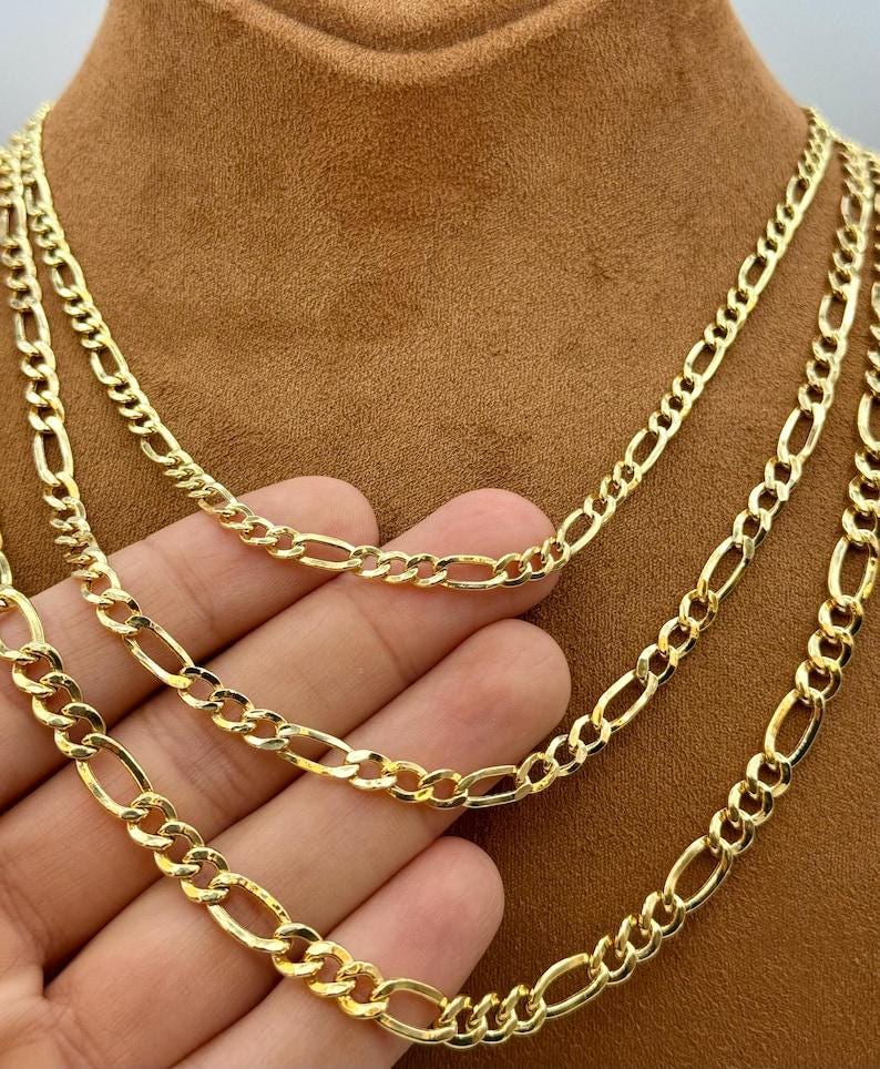 14k Gold Figaro Chain Necklace, 4mm, 5mm, 6mm