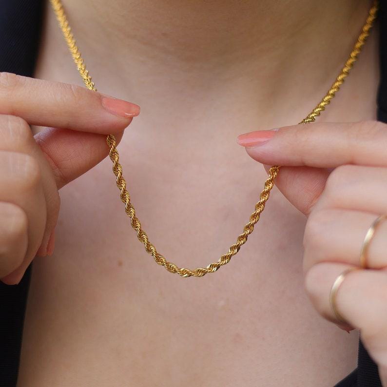 14k Real Gold Rope Chain Necklace - Diamond Cut, 2mm