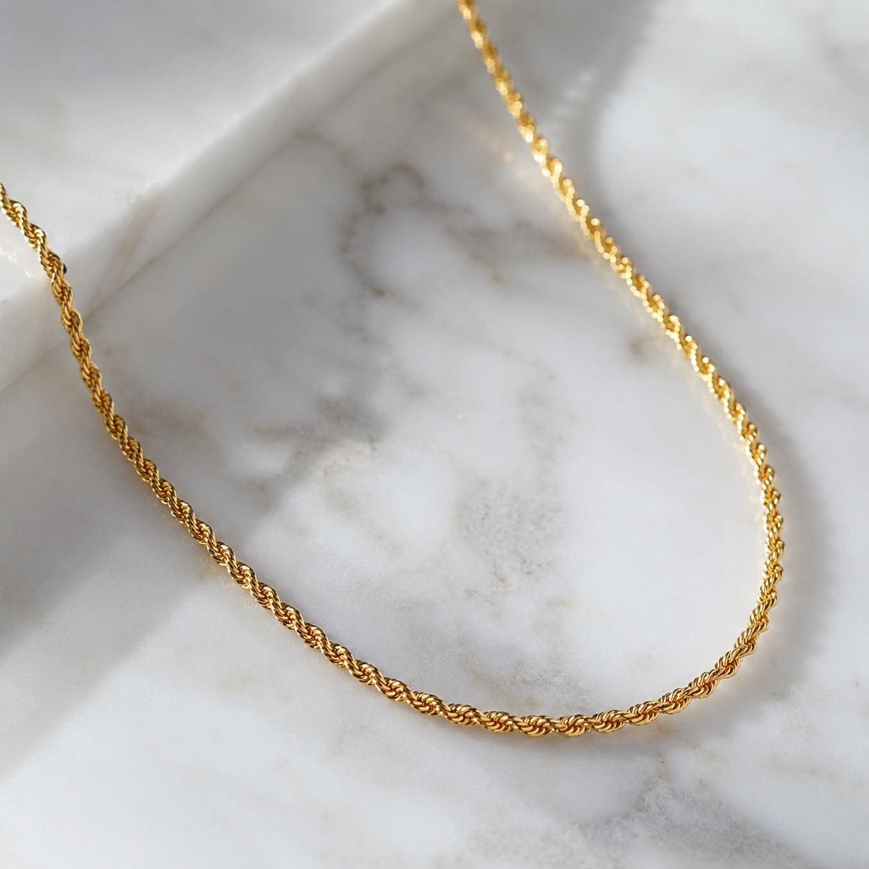 14k Real Gold Rope Chain Necklace - Diamond Cut, 2mm