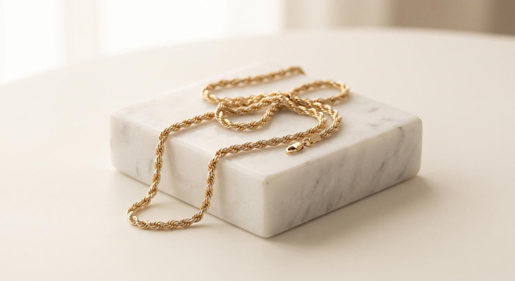 14k Real Gold Rope Chain Necklace - Diamond Cut, 2mm