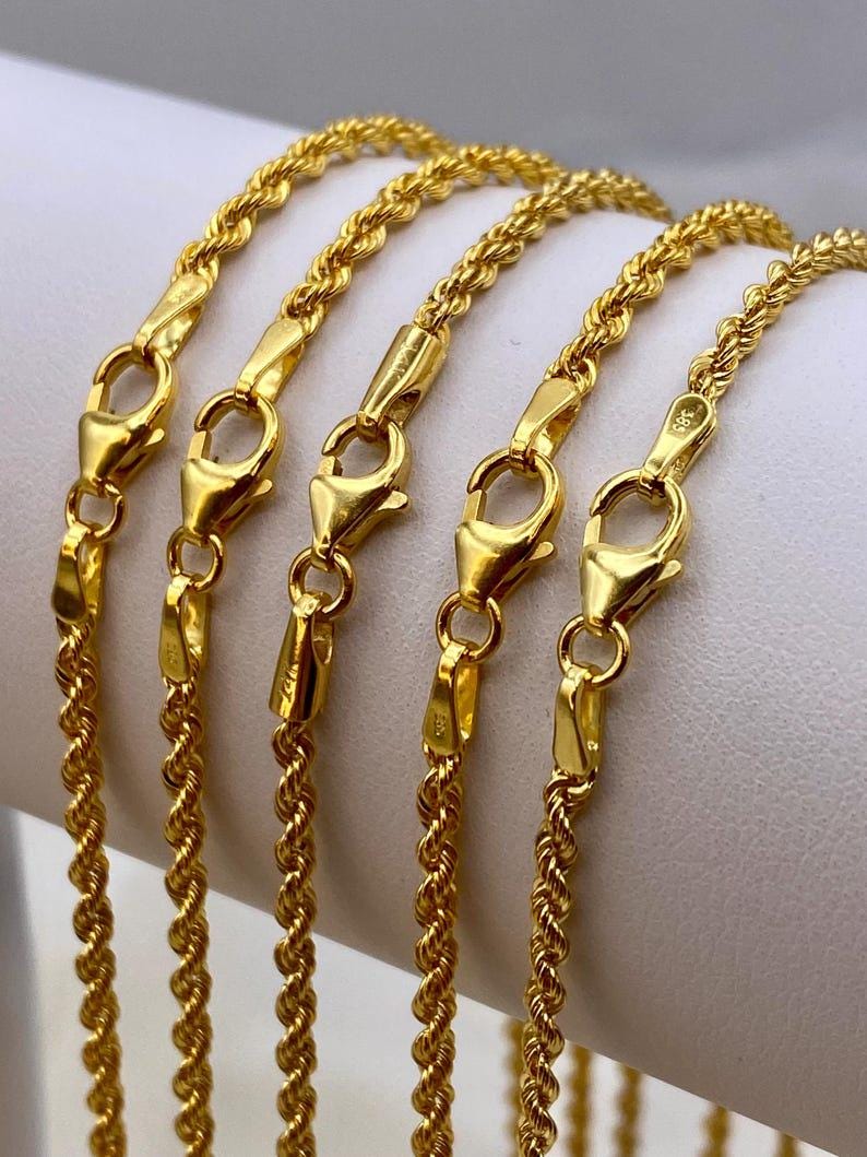 14k Real Gold Rope Chain Necklace - Diamond Cut, 2mm