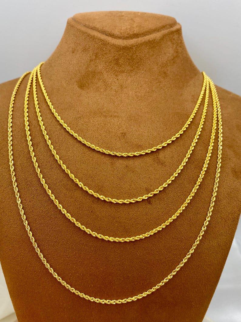 14k Real Gold Rope Chain Necklace - Diamond Cut, 2mm