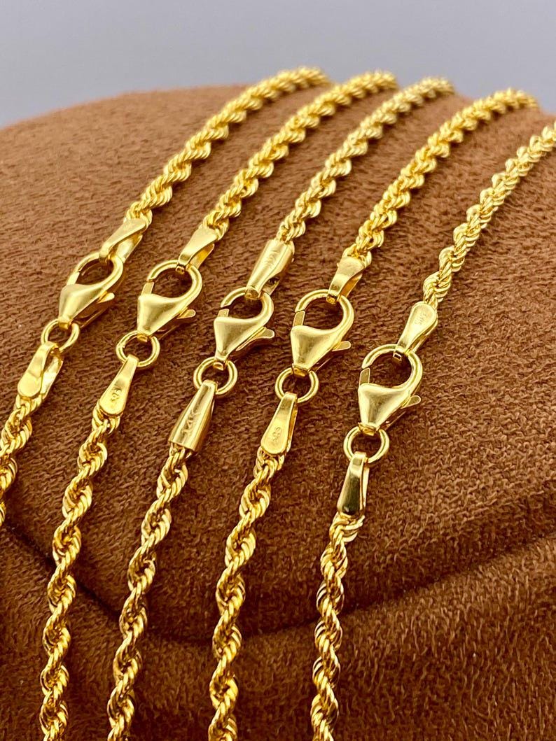 14k Real Gold Rope Chain Necklace - Diamond Cut, 2mm