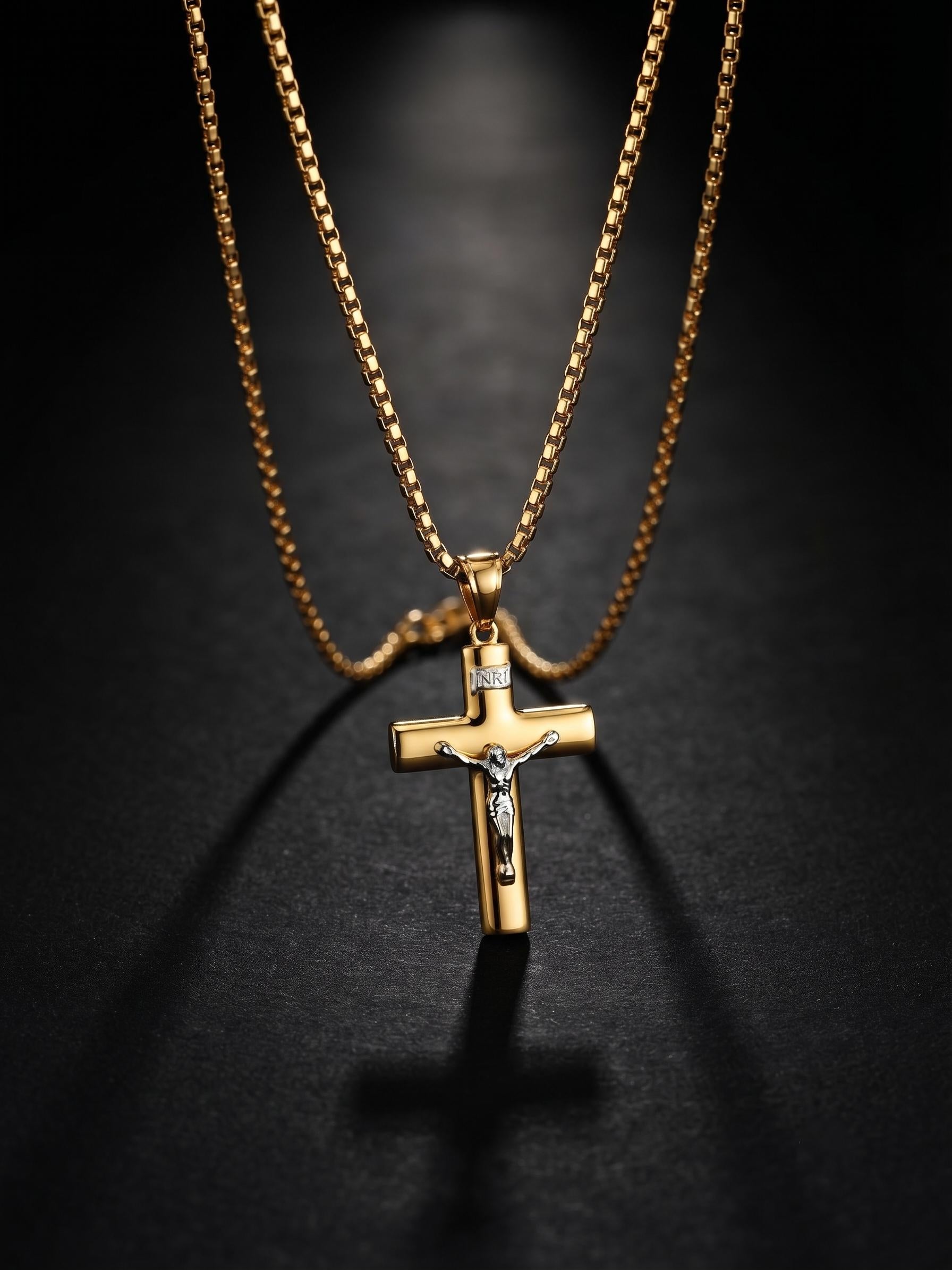 14k Real Gold Cross Necklace with 2.5mm Box Chain