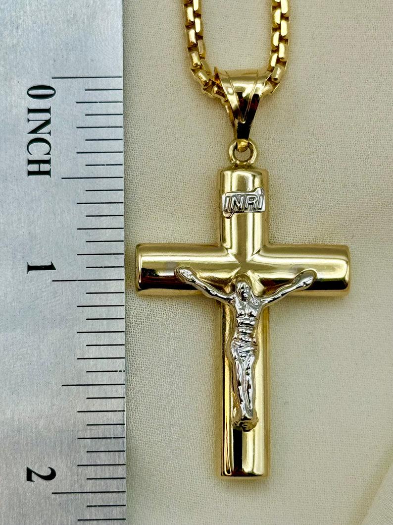 14k Real Gold Cross Necklace with 2.5mm Box Chain
