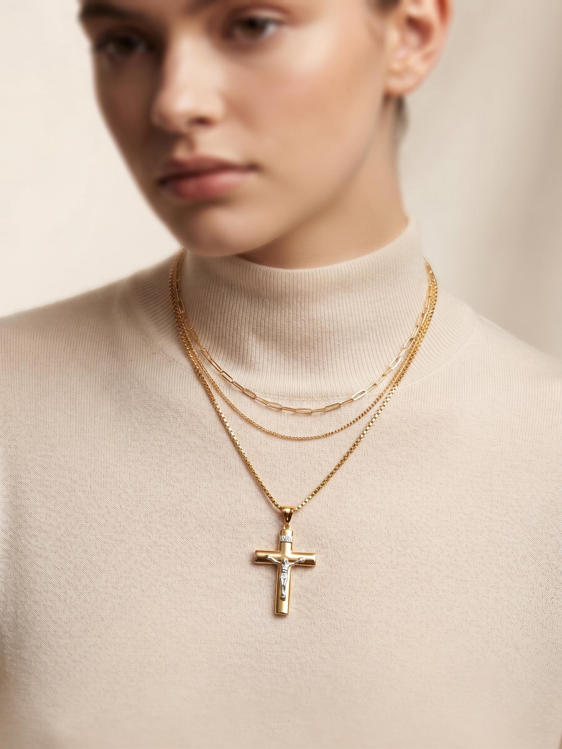 14k Real Gold Cross Necklace with 2.5mm Box Chain