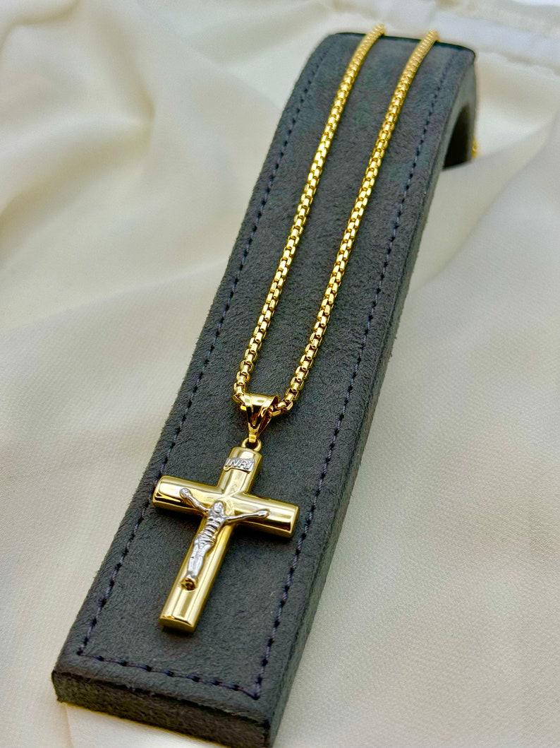 14k Real Gold Cross Necklace with 2.5mm Box Chain