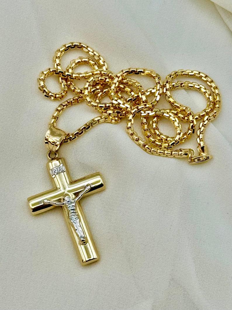 14k Real Gold Cross Necklace with 2.5mm Box Chain