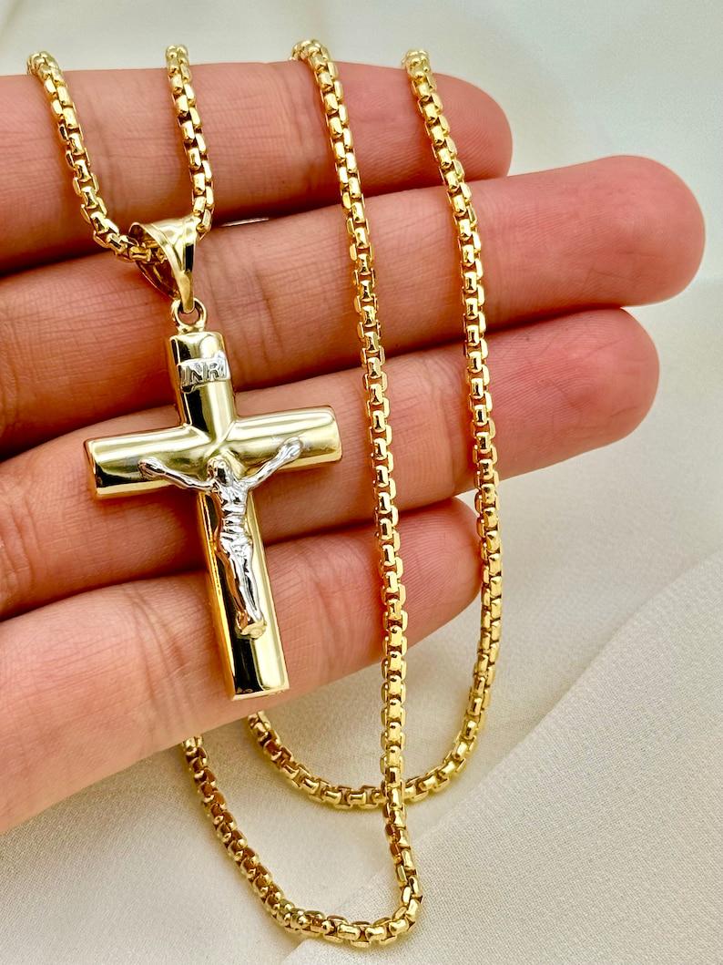 14k Real Gold Cross Necklace with 2.5mm Box Chain