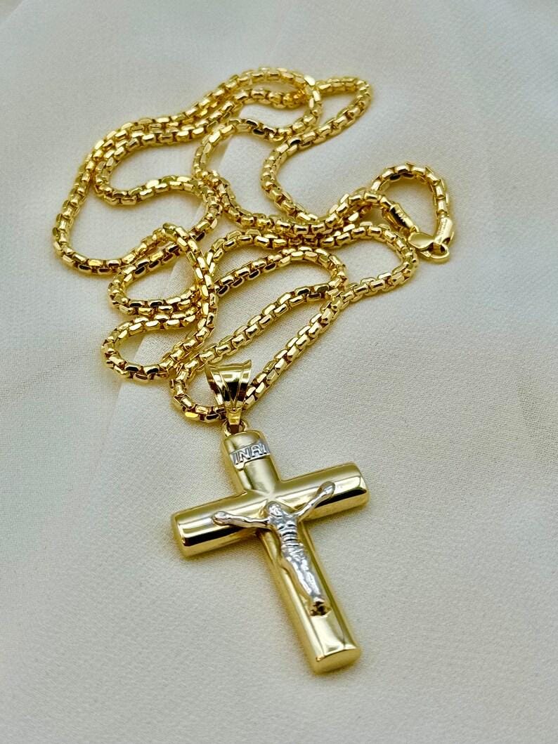14k Real Gold Cross Necklace with 2.5mm Box Chain