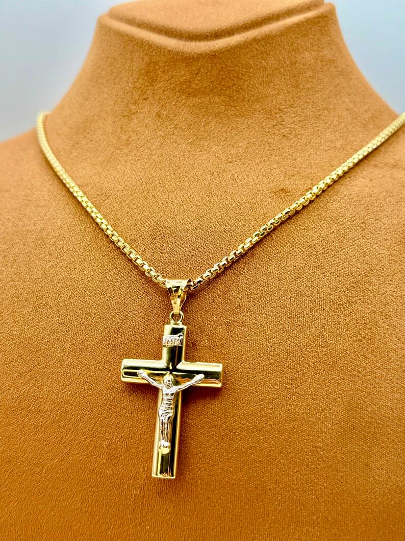 14k Real Gold Cross Necklace with 2.5mm Box Chain