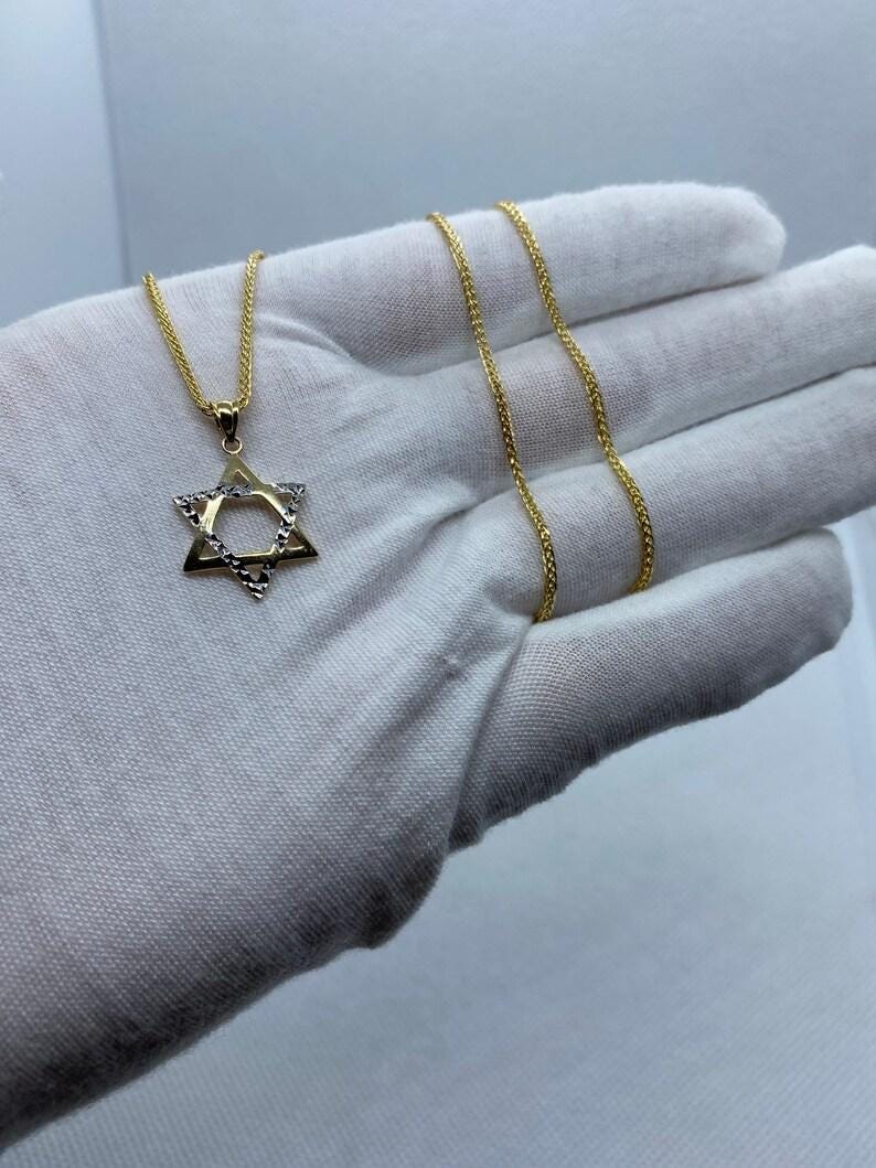 14k solid Gold Magen David Diamond cut, Franco Chain 21.5 inches 1.5 mm