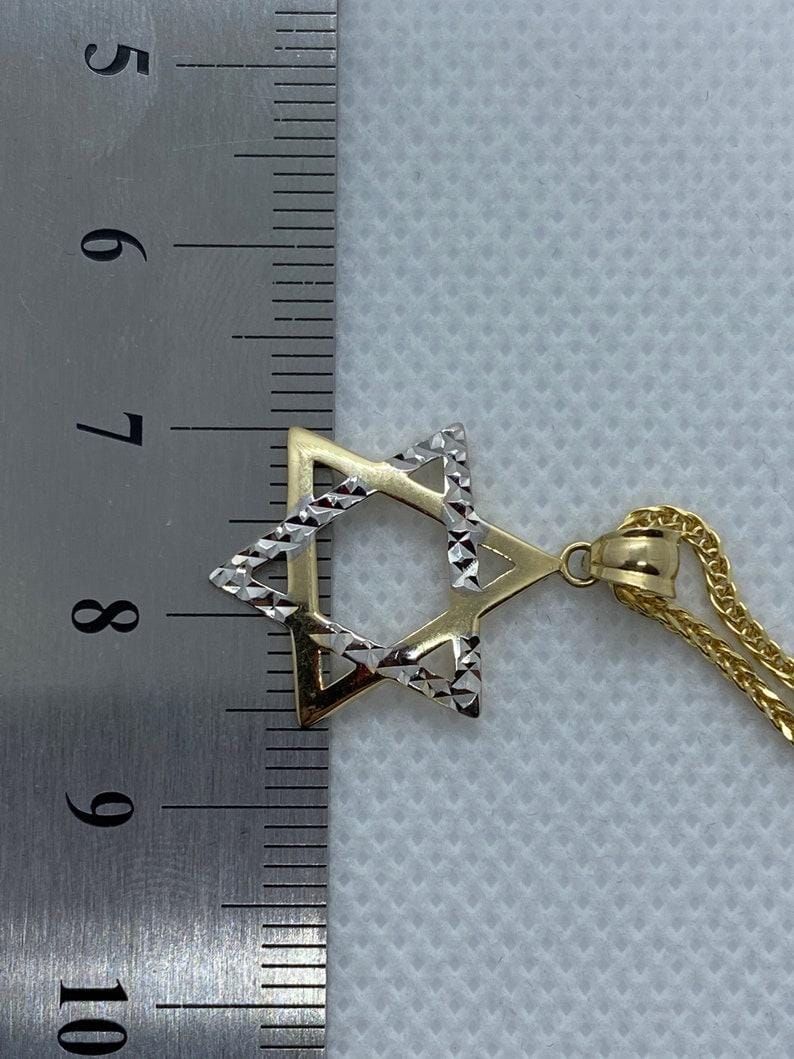 14k solid Gold Magen David Diamond cut, Franco Chain 21.5 inches 1.5 mm