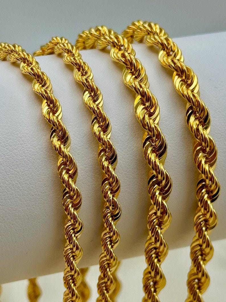18K Gold Rope Chain: Diamond Cut Twisted Necklace, 4mm and 5mm
