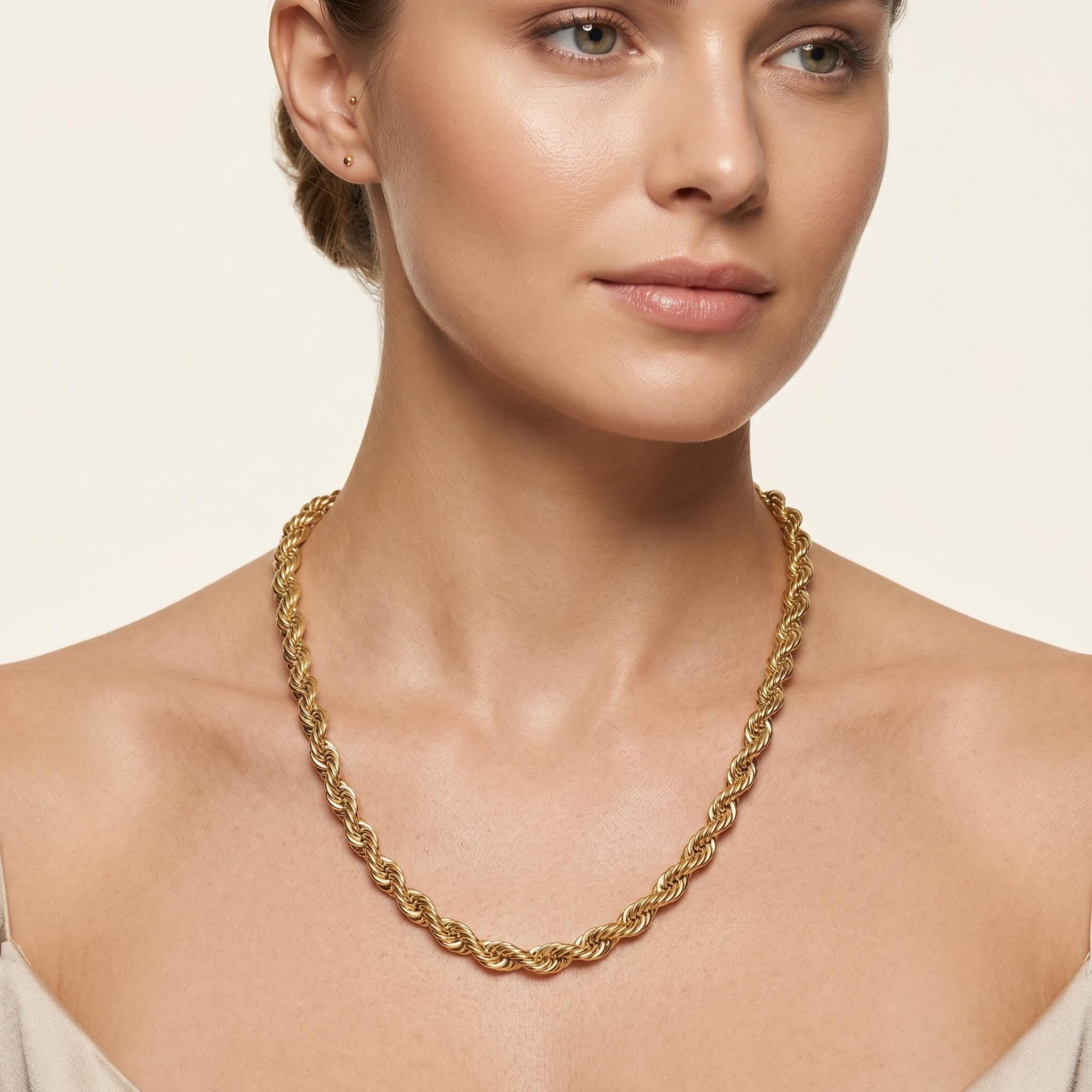 18K Gold Rope Chain: Diamond Cut Twisted Necklace, 4mm and 5mm