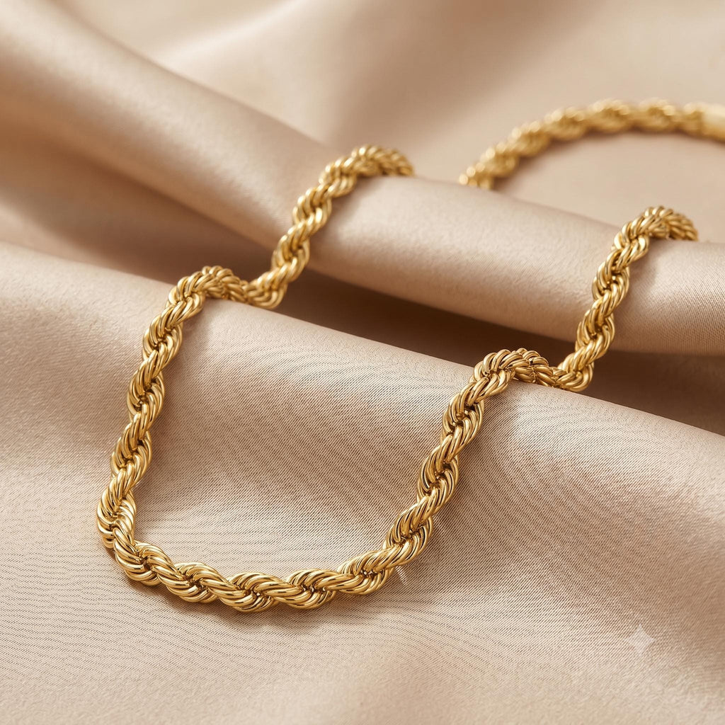 18K Gold Rope Chain: Diamond Cut Twisted Necklace, 4mm and 5mm