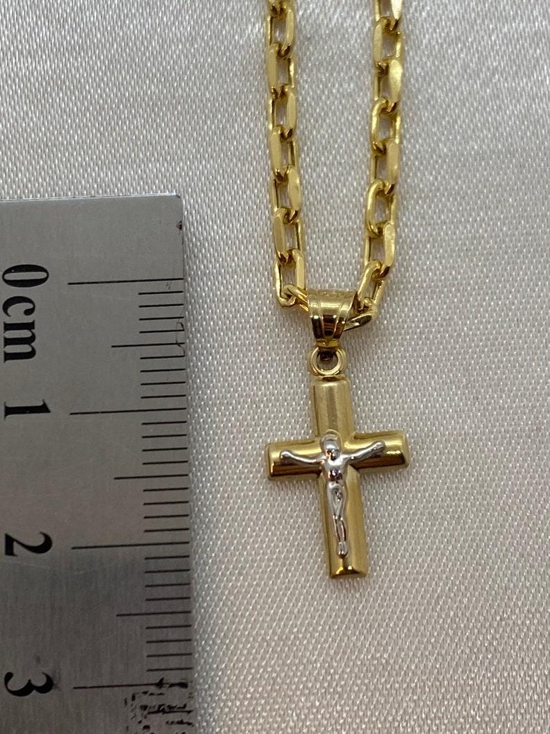 14k Gold Cross Necklace with Cable Chain: 23.5 inches, 3mm thickness