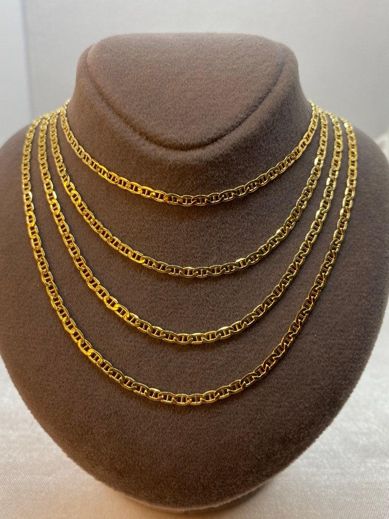 18k Gold Anchor Chain Necklace or Bracelet, 2.5mm and 3.5mm Mariner Link