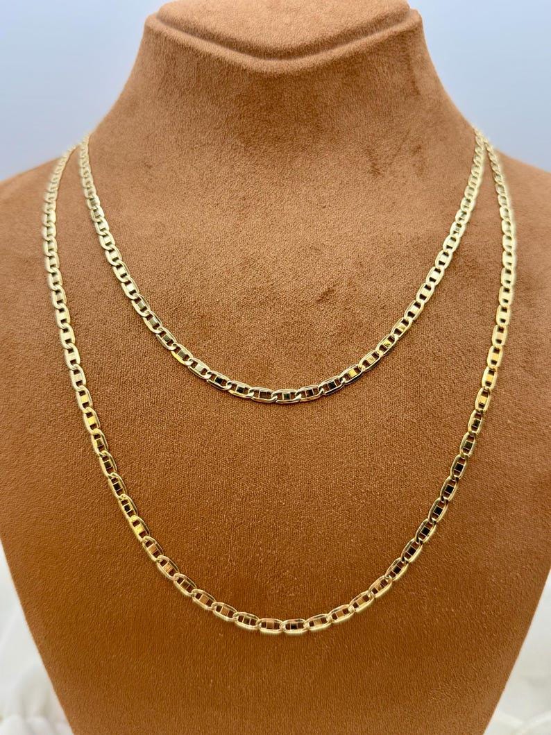 18k Gold Anchor Chain Necklace or Bracelet, 2.5mm and 3.5mm Mariner Link