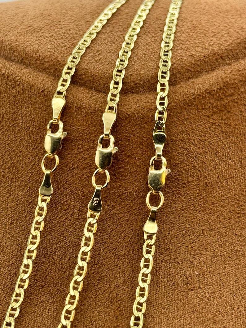 18k Gold Anchor Chain Necklace or Bracelet, 2.5mm and 3.5mm Mariner Link