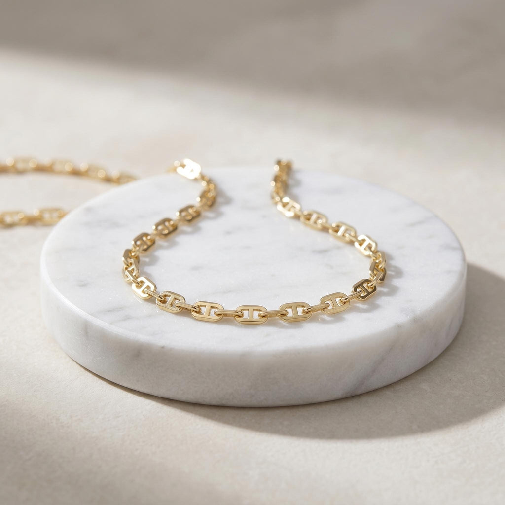 18k Gold Anchor Chain Necklace or Bracelet, 2.5mm and 3.5mm Mariner Link