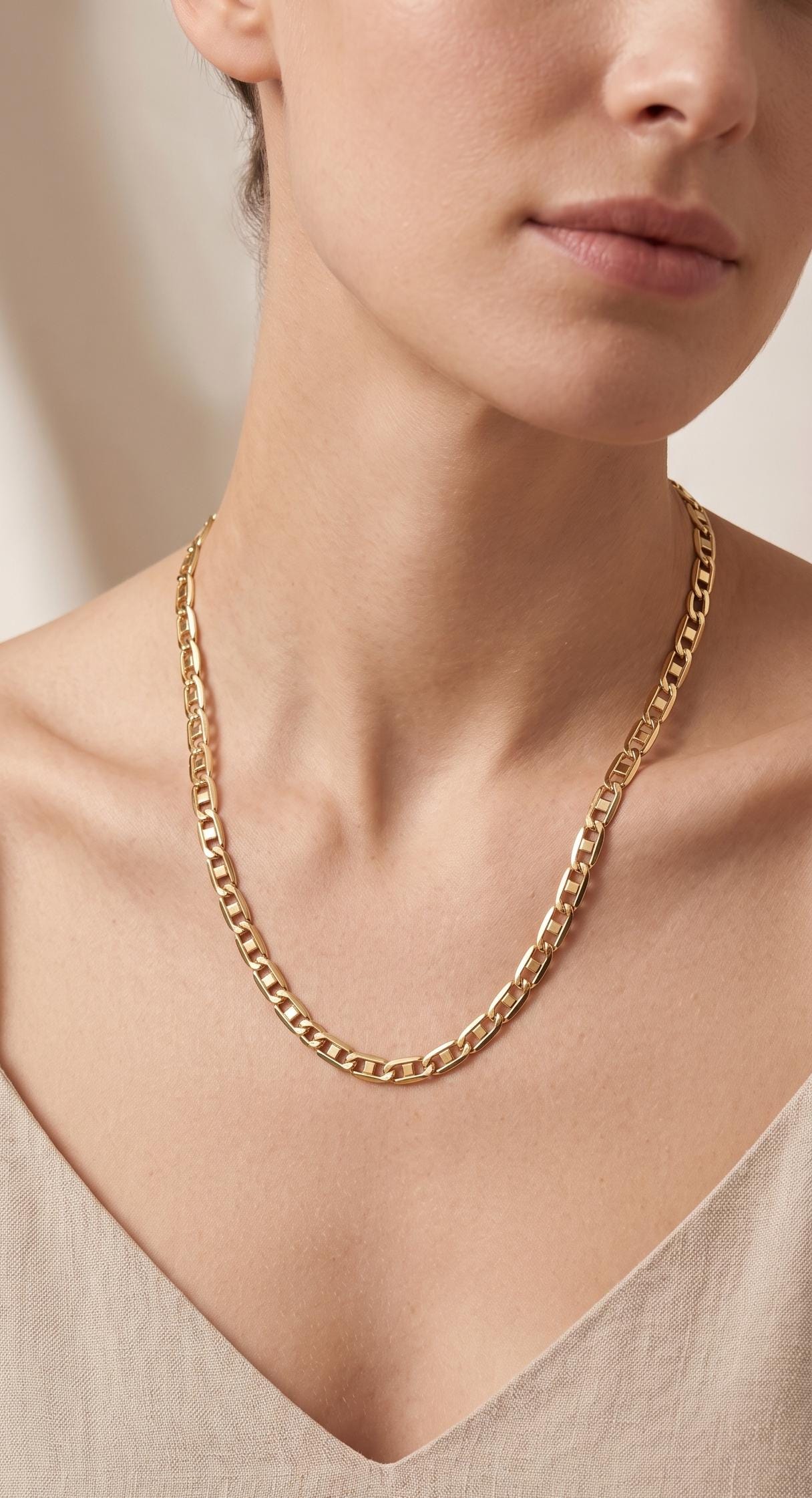 18k Gold Anchor Chain Necklace or Bracelet, 2.5mm and 3.5mm Mariner Link