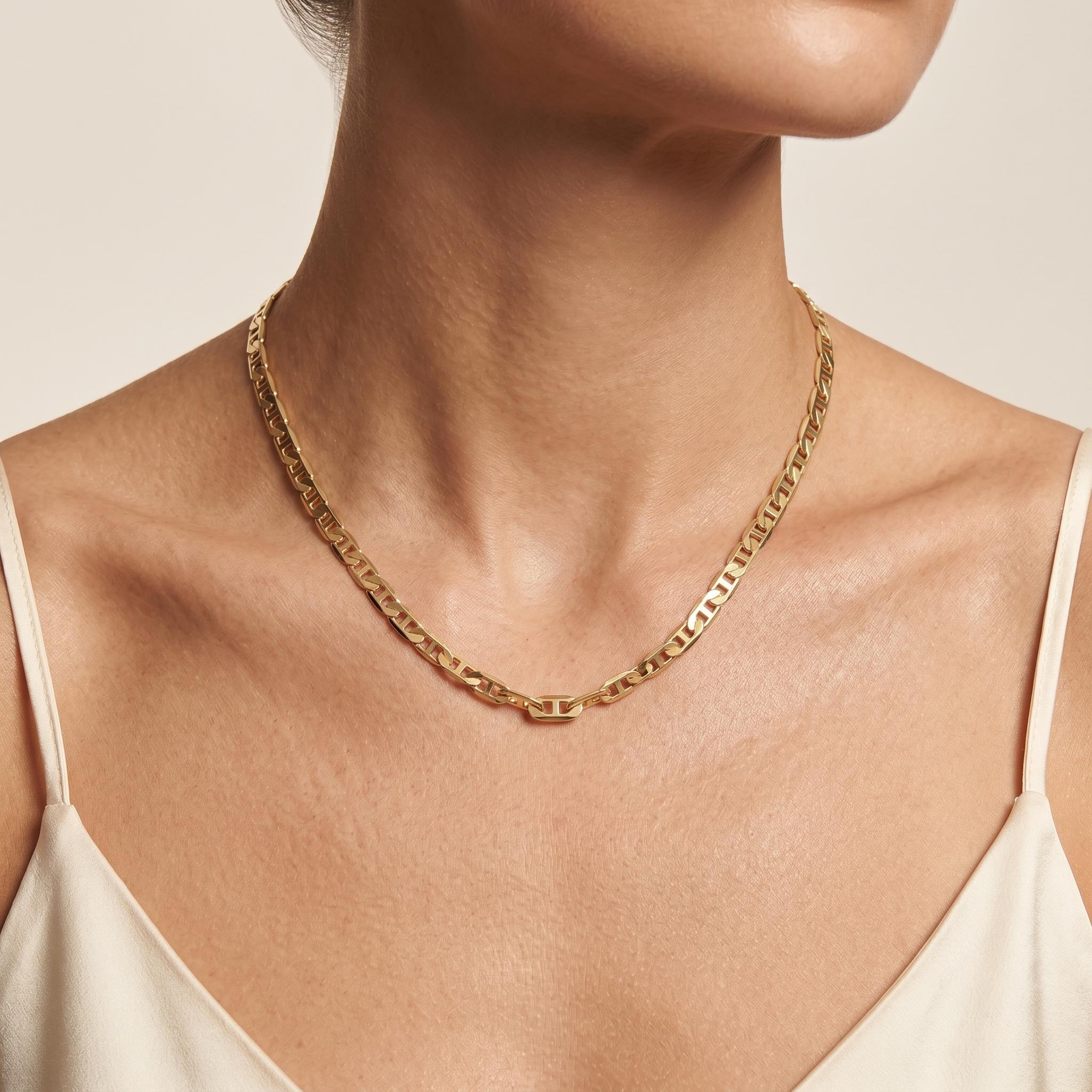 18k Gold Anchor Chain Necklace or Bracelet, 2.5mm and 3.5mm Mariner Link