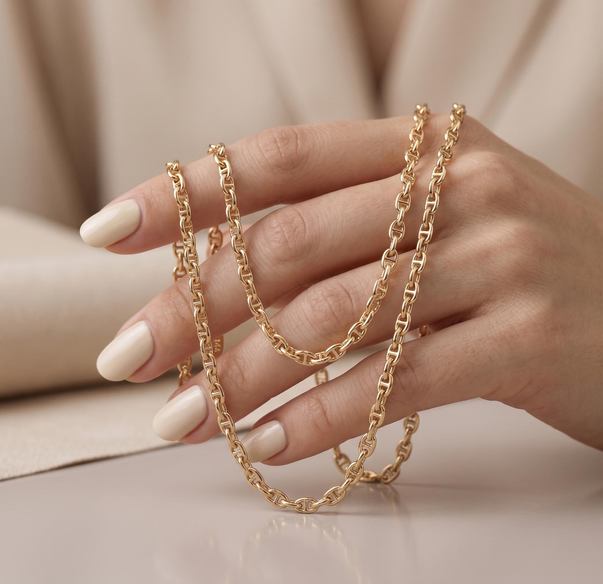 18k Gold Anchor Chain Necklace, 3.5mm Mariner Link