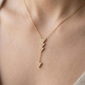 18k Solid Gold Diamond Triangle Lariat Necklace, Geometric Pendant,