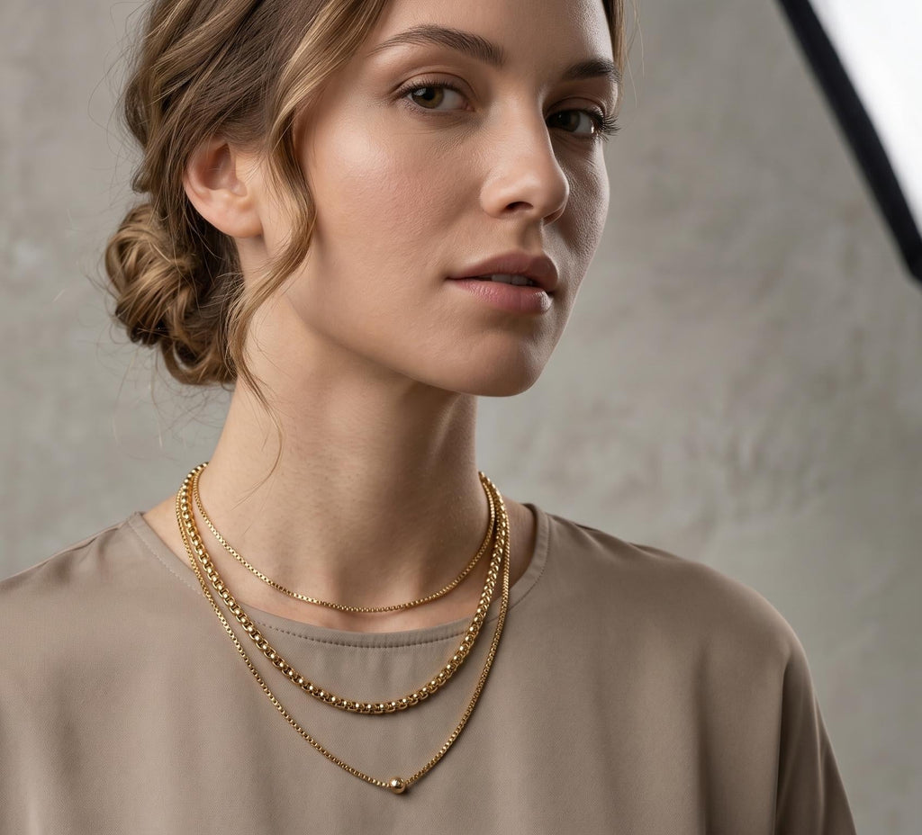 18k Solid Gold Box Chain Necklace, 2mm thickness