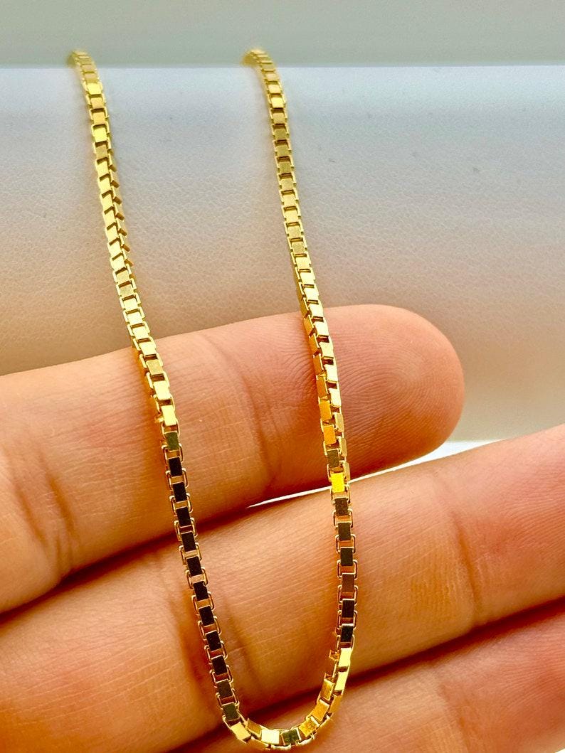 18k Solid Gold Box Chain Necklace, 2mm thickness
