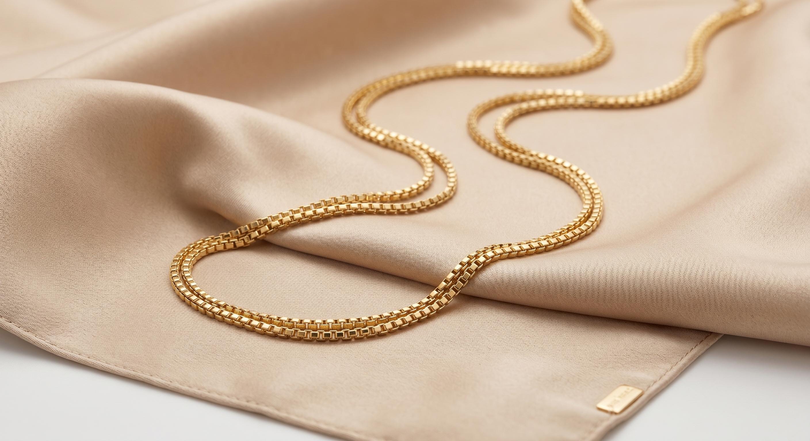18k Solid Gold Box Chain Necklace, 2mm thickness